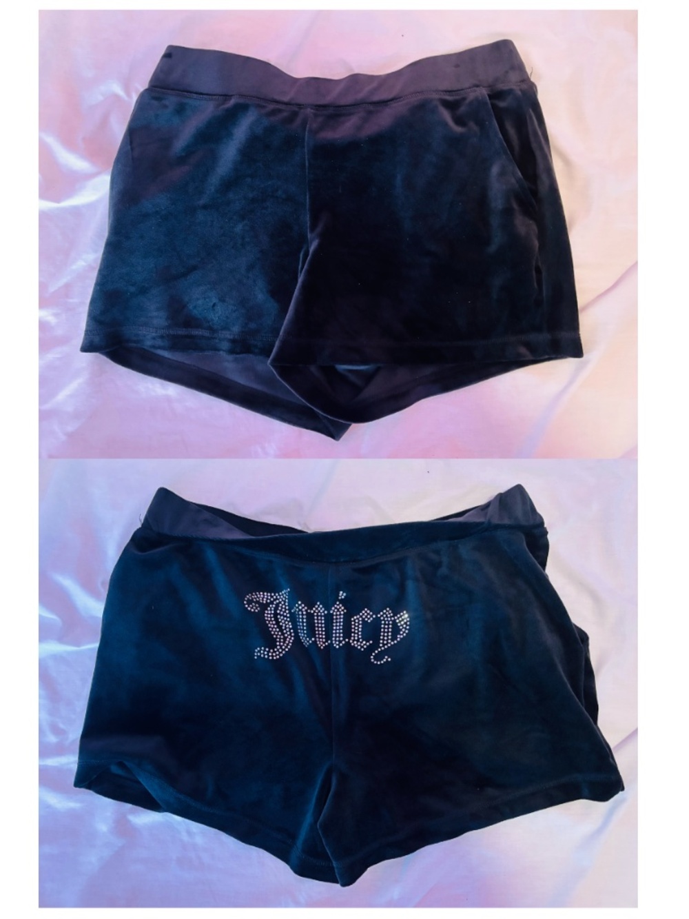 SUPER SEXY Size L Black Velour Rhinestone Logo Shorts